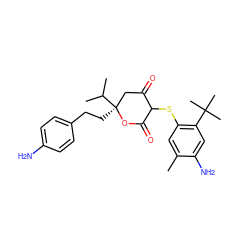 Cc1cc(SC2C(=O)C[C@](CCc3ccc(N)cc3)(C(C)C)OC2=O)c(C(C)(C)C)cc1N ZINC000100793166