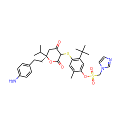 Cc1cc(SC2C(=O)C[C@](CCc3ccc(N)cc3)(C(C)C)OC2=O)c(C(C)(C)C)cc1OS(=O)(=O)Cn1ccnc1 ZINC000038155930