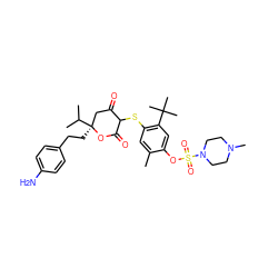 Cc1cc(SC2C(=O)C[C@](CCc3ccc(N)cc3)(C(C)C)OC2=O)c(C(C)(C)C)cc1OS(=O)(=O)N1CCN(C)CC1 ZINC000026375484