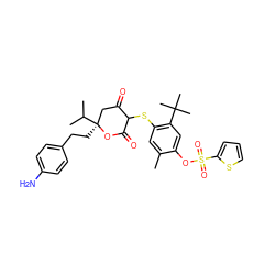 Cc1cc(SC2C(=O)C[C@](CCc3ccc(N)cc3)(C(C)C)OC2=O)c(C(C)(C)C)cc1OS(=O)(=O)c1cccs1 ZINC000100985135