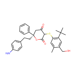 Cc1cc(SC2C(=O)C[C@](CCc3ccc(N)cc3)(c3ccccc3)OC2=O)c(C(C)(C)C)cc1CO ZINC000027198488