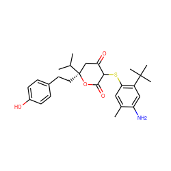 Cc1cc(SC2C(=O)C[C@](CCc3ccc(O)cc3)(C(C)C)OC2=O)c(C(C)(C)C)cc1N ZINC000029306153