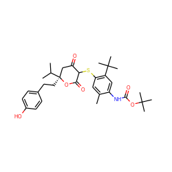 Cc1cc(SC2C(=O)C[C@](CCc3ccc(O)cc3)(C(C)C)OC2=O)c(C(C)(C)C)cc1NC(=O)OC(C)(C)C ZINC000038156467