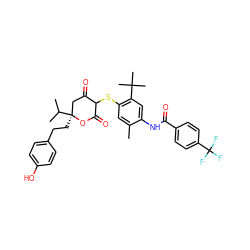 Cc1cc(SC2C(=O)C[C@](CCc3ccc(O)cc3)(C(C)C)OC2=O)c(C(C)(C)C)cc1NC(=O)c1ccc(C(F)(F)F)cc1 ZINC000029311338