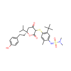 Cc1cc(SC2C(=O)C[C@](CCc3ccc(O)cc3)(C(C)C)OC2=O)c(C(C)(C)C)cc1NS(=O)(=O)N(C)C ZINC000027980578