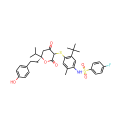 Cc1cc(SC2C(=O)C[C@](CCc3ccc(O)cc3)(C(C)C)OC2=O)c(C(C)(C)C)cc1NS(=O)(=O)c1ccc(F)cc1 ZINC000027995781