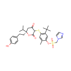 Cc1cc(SC2C(=O)C[C@](CCc3ccc(O)cc3)(C(C)C)OC2=O)c(C(C)(C)C)cc1OS(=O)(=O)Cn1ccnc1 ZINC000038155928