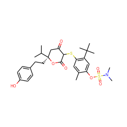 Cc1cc(SC2C(=O)C[C@](CCc3ccc(O)cc3)(C(C)C)OC2=O)c(C(C)(C)C)cc1OS(=O)(=O)N(C)C ZINC000026376511