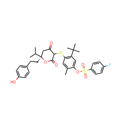 Cc1cc(SC2C(=O)C[C@](CCc3ccc(O)cc3)(C(C)C)OC2=O)c(C(C)(C)C)cc1OS(=O)(=O)c1ccc(F)cc1 ZINC000027980841