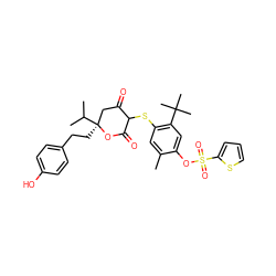 Cc1cc(SC2C(=O)C[C@](CCc3ccc(O)cc3)(C(C)C)OC2=O)c(C(C)(C)C)cc1OS(=O)(=O)c1cccs1 ZINC000027986495