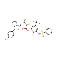 Cc1cc(SC2C(=O)C[C@](CCc3ccc(O)cc3)(C3CCCC3)OC2=O)c(C(C)(C)C)cc1NS(=O)(=O)c1ccccc1 ZINC000027989713