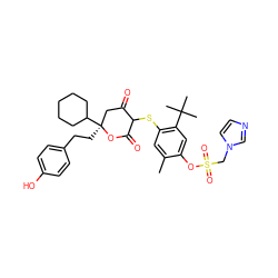 Cc1cc(SC2C(=O)C[C@](CCc3ccc(O)cc3)(C3CCCCC3)OC2=O)c(C(C)(C)C)cc1OS(=O)(=O)Cn1ccnc1 ZINC000027987848