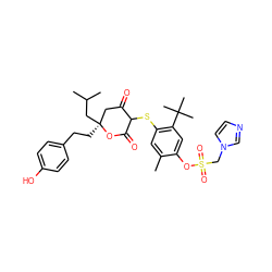 Cc1cc(SC2C(=O)C[C@](CCc3ccc(O)cc3)(CC(C)C)OC2=O)c(C(C)(C)C)cc1OS(=O)(=O)Cn1ccnc1 ZINC000038155921