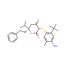 Cc1cc(SC2C(=O)C[C@](CCc3ccccc3)(C(C)C)OC2=O)c(C(C)(C)C)cc1N ZINC000061959297