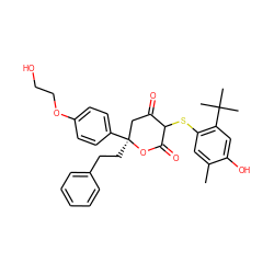 Cc1cc(SC2C(=O)C[C@](CCc3ccccc3)(c3ccc(OCCO)cc3)OC2=O)c(C(C)(C)C)cc1O ZINC000027198609