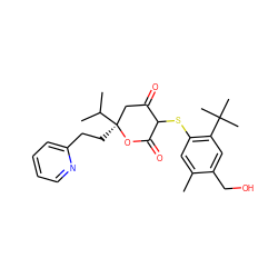 Cc1cc(SC2C(=O)C[C@](CCc3ccccn3)(C(C)C)OC2=O)c(C(C)(C)C)cc1CO ZINC000026386073