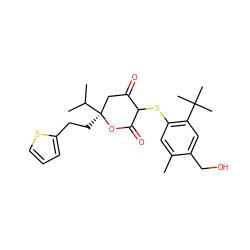 Cc1cc(SC2C(=O)C[C@](CCc3cccs3)(C(C)C)OC2=O)c(C(C)(C)C)cc1CO ZINC000026398180