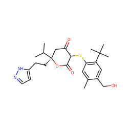 Cc1cc(SC2C(=O)C[C@](CCc3ccn[nH]3)(C(C)C)OC2=O)c(C(C)(C)C)cc1CO ZINC000026394958