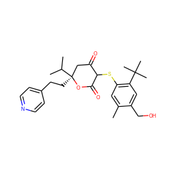 Cc1cc(SC2C(=O)C[C@](CCc3ccncc3)(C(C)C)OC2=O)c(C(C)(C)C)cc1CO ZINC000026389628