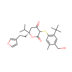 Cc1cc(SC2C(=O)C[C@](CCc3ccoc3)(C(C)C)OC2=O)c(C(C)(C)C)cc1CO ZINC000100829769