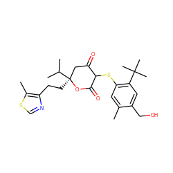 Cc1cc(SC2C(=O)C[C@](CCc3ncsc3C)(C(C)C)OC2=O)c(C(C)(C)C)cc1CO ZINC000026397605