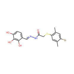 Cc1cc(SCC(=O)N/N=C/c2ccc(O)c(O)c2O)c(C)cc1Br ZINC000003233191