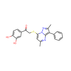 Cc1cc(SCC(=O)c2ccc(O)c(O)c2)n2nc(C)c(-c3ccccc3)c2n1 ZINC000005532912