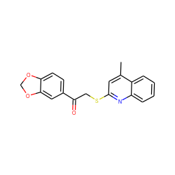 Cc1cc(SCC(=O)c2ccc3c(c2)OCO3)nc2ccccc12 ZINC000001006933