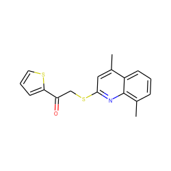 Cc1cc(SCC(=O)c2cccs2)nc2c(C)cccc12 ZINC000002872033