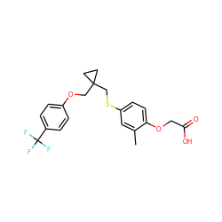 Cc1cc(SCC2(COc3ccc(C(F)(F)F)cc3)CC2)ccc1OCC(=O)O ZINC000013981360