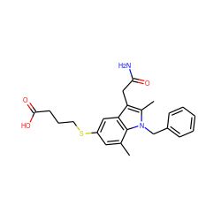 Cc1cc(SCCCC(=O)O)cc2c(CC(N)=O)c(C)n(Cc3ccccc3)c12 ZINC000013446178