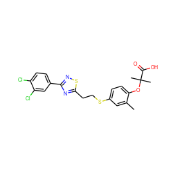 Cc1cc(SCCc2nc(-c3ccc(Cl)c(Cl)c3)ns2)ccc1OC(C)(C)C(=O)O ZINC000029057646