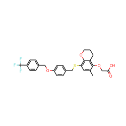 Cc1cc(SCc2ccc(OCc3ccc(C(F)(F)F)cc3)cc2)c2c(c1OCC(=O)O)CCCO2 ZINC000028822320