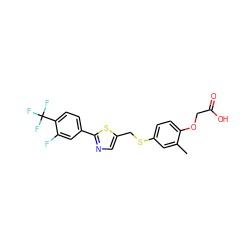 Cc1cc(SCc2cnc(-c3ccc(C(F)(F)F)c(F)c3)s2)ccc1OCC(=O)O ZINC000653747398