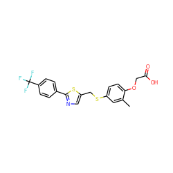 Cc1cc(SCc2cnc(-c3ccc(C(F)(F)F)cc3)s2)ccc1OCC(=O)O ZINC000034353383