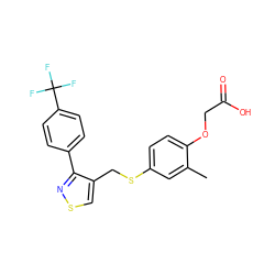 Cc1cc(SCc2csnc2-c2ccc(C(F)(F)F)cc2)ccc1OCC(=O)O ZINC000029058739