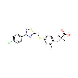 Cc1cc(SCc2nc(-c3ccc(Cl)cc3)ns2)ccc1OC(C)(C)C(=O)O ZINC000028710193