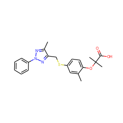 Cc1cc(SCc2nn(-c3ccccc3)nc2C)ccc1OC(C)(C)C(=O)O ZINC001772585500