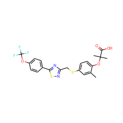 Cc1cc(SCc2nsc(-c3ccc(OC(F)(F)F)cc3)n2)ccc1OC(C)(C)C(=O)O ZINC000028821851