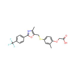 Cc1cc(SCc2oc(-c3ccc(C(F)(F)F)cc3)nc2C)ccc1OCC(=O)O ZINC000013489480