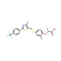 Cc1cc(SCc2sc(-c3ccc(C(F)(F)F)cc3)nc2C)ccc1O[C@H](F)C(=O)O ZINC000082150906