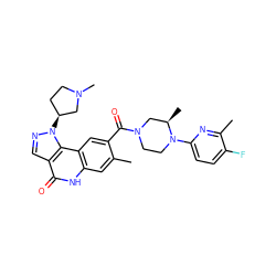 Cc1cc2[nH]c(=O)c3cnn([C@H]4CCN(C)C4)c3c2cc1C(=O)N1CCN(c2ccc(F)c(C)n2)[C@H](C)C1 ZINC000261131141