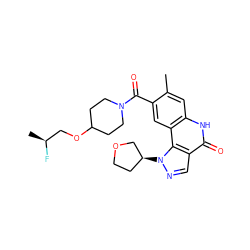 Cc1cc2[nH]c(=O)c3cnn([C@H]4CCOC4)c3c2cc1C(=O)N1CCC(OC[C@H](C)F)CC1 ZINC000261140991