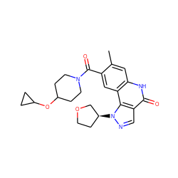 Cc1cc2[nH]c(=O)c3cnn([C@H]4CCOC4)c3c2cc1C(=O)N1CCC(OC2CC2)CC1 ZINC000261093113