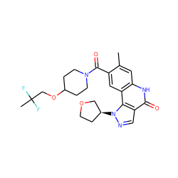 Cc1cc2[nH]c(=O)c3cnn([C@H]4CCOC4)c3c2cc1C(=O)N1CCC(OCC(C)(F)F)CC1 ZINC000261082605