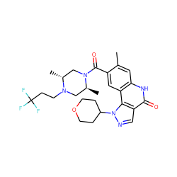 Cc1cc2[nH]c(=O)c3cnn(C4CCOCC4)c3c2cc1C(=O)N1C[C@@H](C)N(CCC(F)(F)F)C[C@@H]1C ZINC000261142790