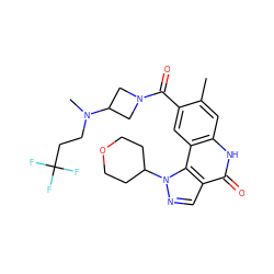 Cc1cc2[nH]c(=O)c3cnn(C4CCOCC4)c3c2cc1C(=O)N1CC(N(C)CCC(F)(F)F)C1 ZINC000261125661