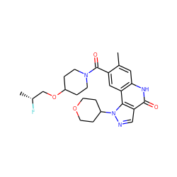 Cc1cc2[nH]c(=O)c3cnn(C4CCOCC4)c3c2cc1C(=O)N1CCC(OC[C@@H](C)F)CC1 ZINC000169250373