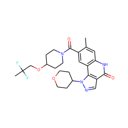 Cc1cc2[nH]c(=O)c3cnn(C4CCOCC4)c3c2cc1C(=O)N1CCC(OCC(C)(F)F)CC1 ZINC000261094206