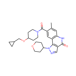 Cc1cc2[nH]c(=O)c3cnn(C4CCOCC4)c3c2cc1C(=O)N1CCC(OCC2CC2)CC1 ZINC000261082515